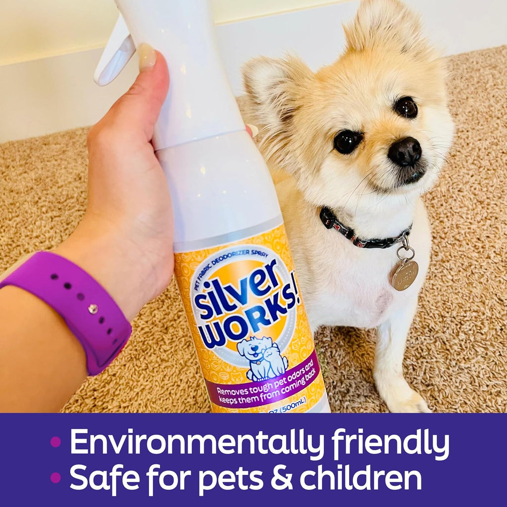 SilverWorks! Pet Odor Eliminator Spray For Home - Safe, Natural, Silver Ion Deodorizer - Cat, Dog Smell And Urine Odor Eliminator For Carpet, Furniture And Litter -16.9oz - Image 5