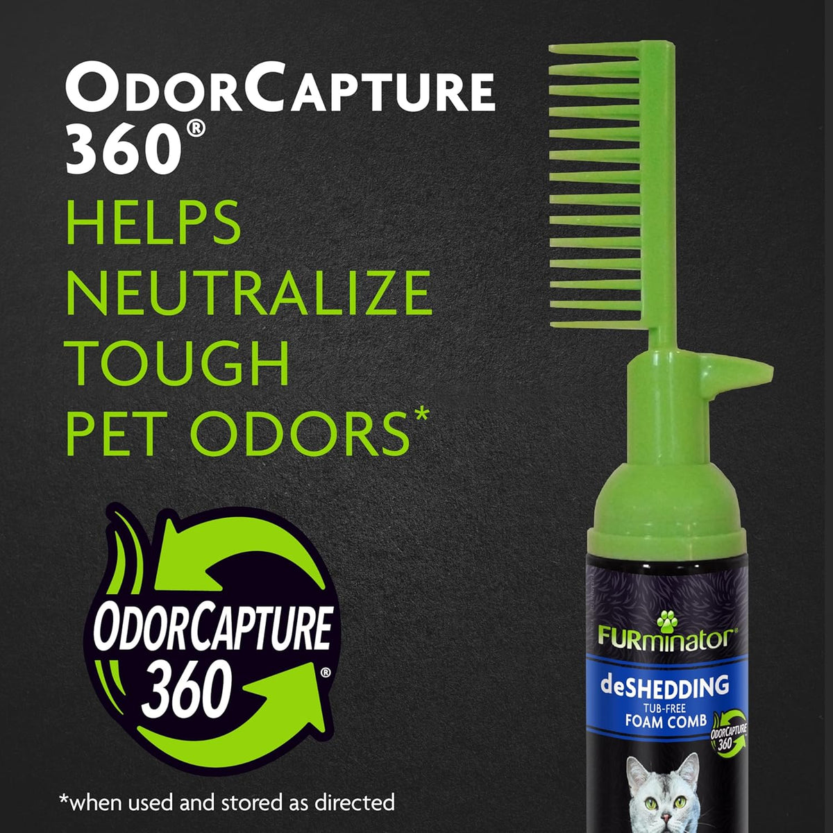 Furminator OdorCapture technology label on cat foam