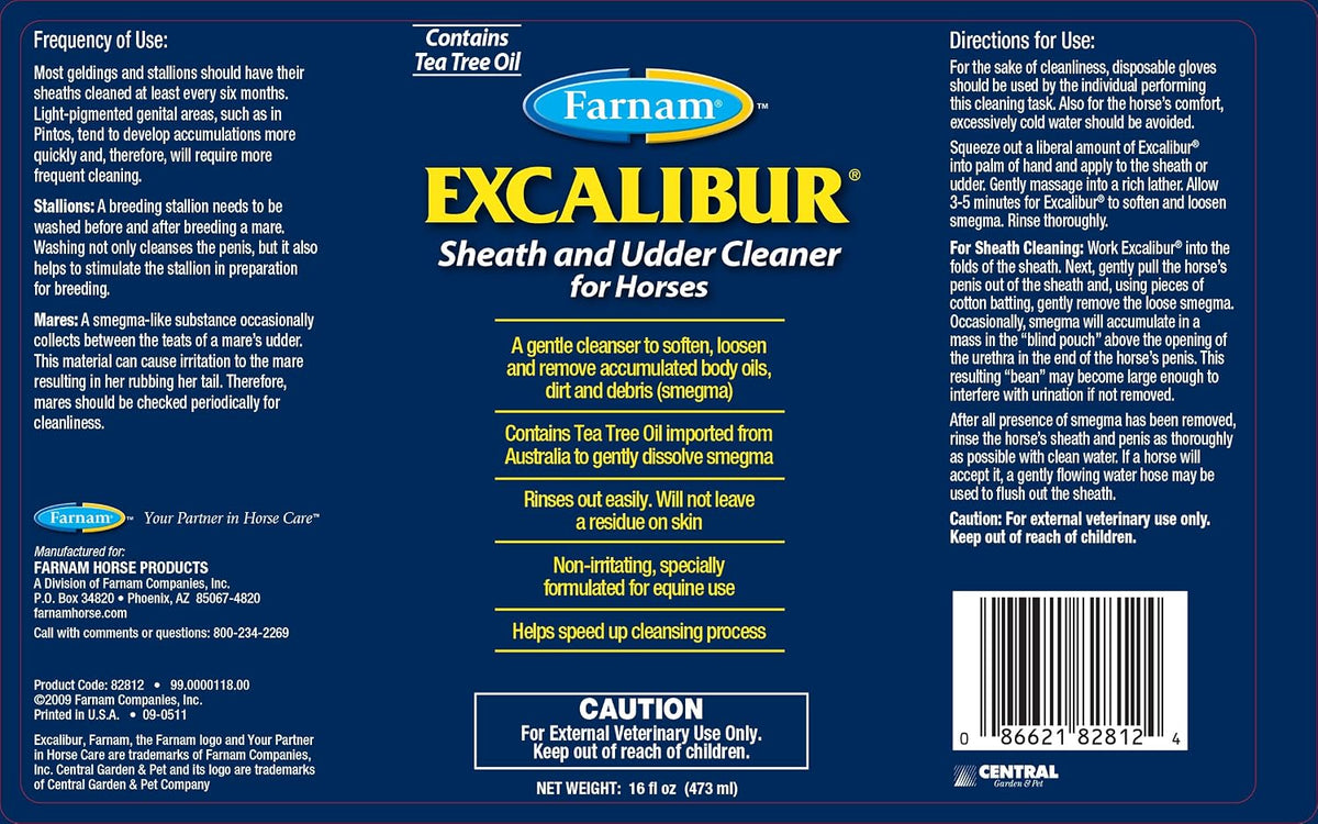 Farnam Excalibur equine hygiene solution label details