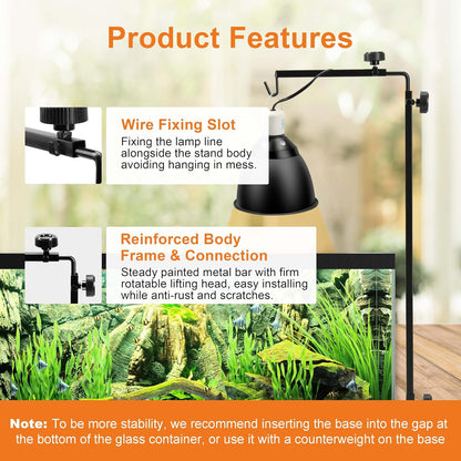 Heavy duty reptile floor light holder with adjustable height extension