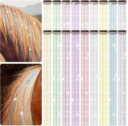 Juexica 18 Pcs Horse Accessory Clip in Hair Extensions for Mane and Tail Tack Stuff Pony Hair Tinsel for Halloween Western Bride Horse Lover and Girls Birthday(Multicolor) - Image 11