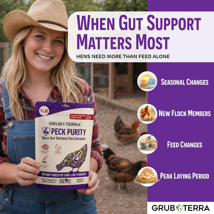 GrubTerra PeckPurity daily gut defense showing food grade diatomaceous earth texture