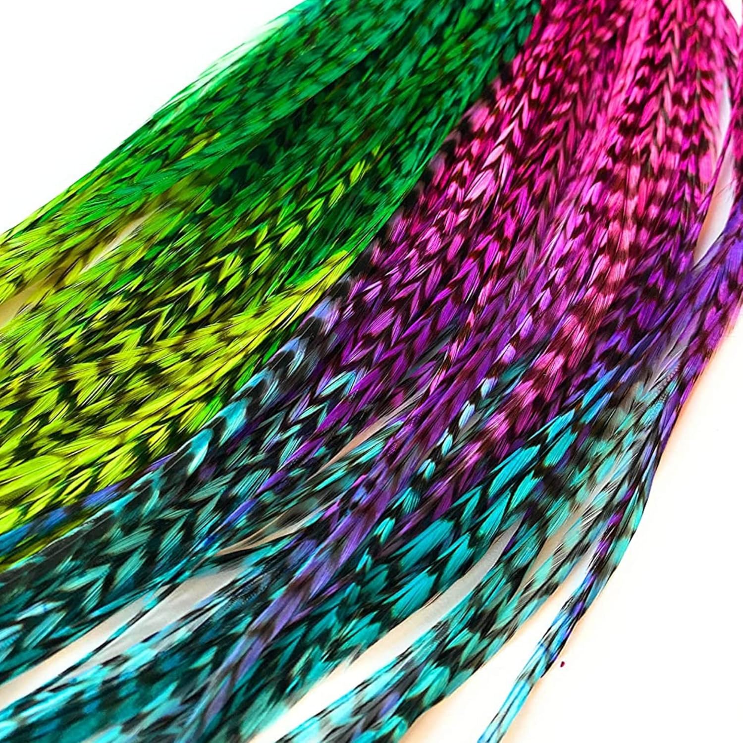 Feather Lily Rainbow Tie Dye Feather Hair Extensions front view kit
