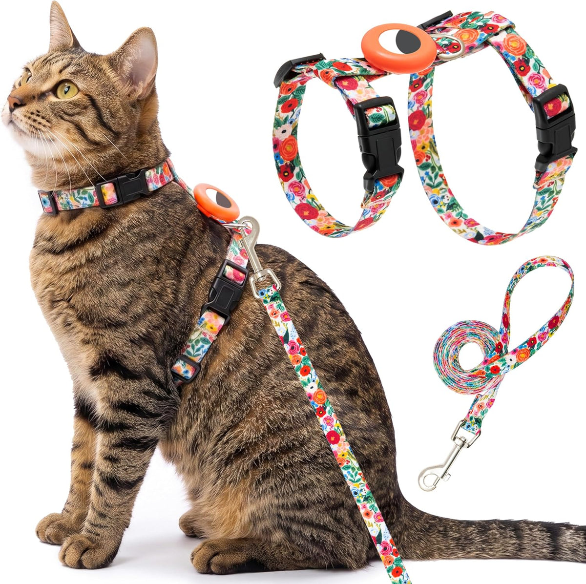 Cat Harness and Leash Escape Proof for Walking Travel Outdoor - Soft Nylon Adjustable Cute Cat Harness Leash Set with Airtag Holder for Small Large Cats - Image 9