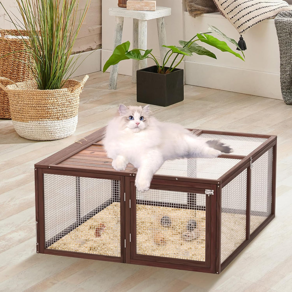 Portable Chicken Coop Run, Rabbit Hutch with Top & Side Opening Doors, Folding Wooden Rabbit Cage for Guinea Pigs, Bunny, Rabbit, Hedgehog, Small Animal Outdoor (Brown) - Image 1