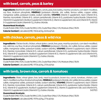 Beneful wet dog food variety pack resealable tubs back view showing feeding instructions