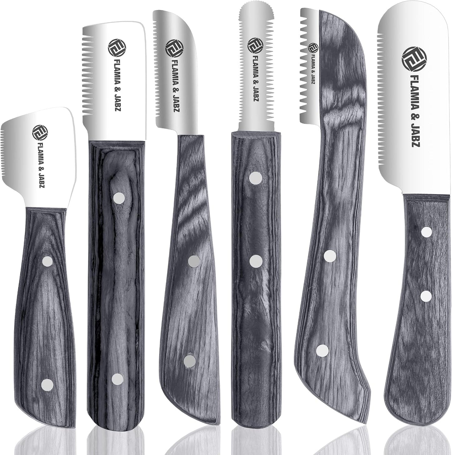 FLAMIA & JABZ FJ Professional Stripping Knife kit (6 pieces set) for Dogs & Pets, Wooden Handle Grip with Stainless Steel Blade (Right handed) (Blue) - Image 12