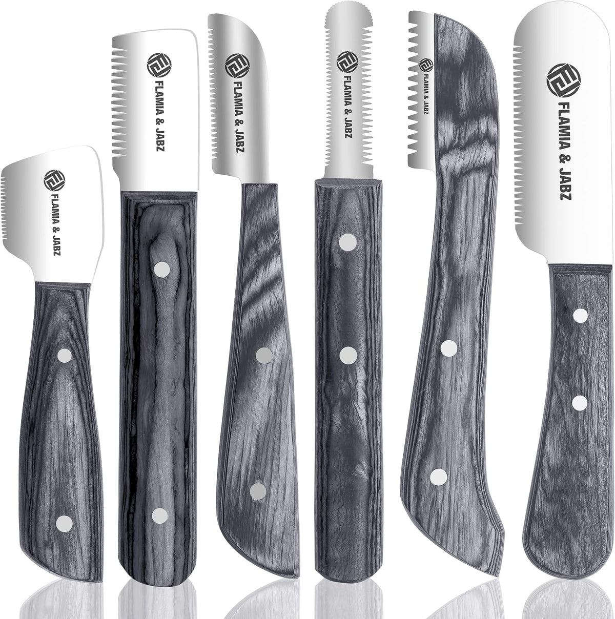FLAMIA & JABZ FJ Professional Stripping Knife kit (6 pieces set) for Dogs & Pets, Wooden Handle Grip with Stainless Steel Blade (Right handed) (Blue) - Image 12
