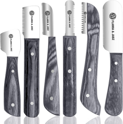 FLAMIA & JABZ FJ Professional Stripping Knife kit (6 pieces set) for Dogs & Pets, Wooden Handle Grip with Stainless Steel Blade (Right handed) (Blue) - Image 12