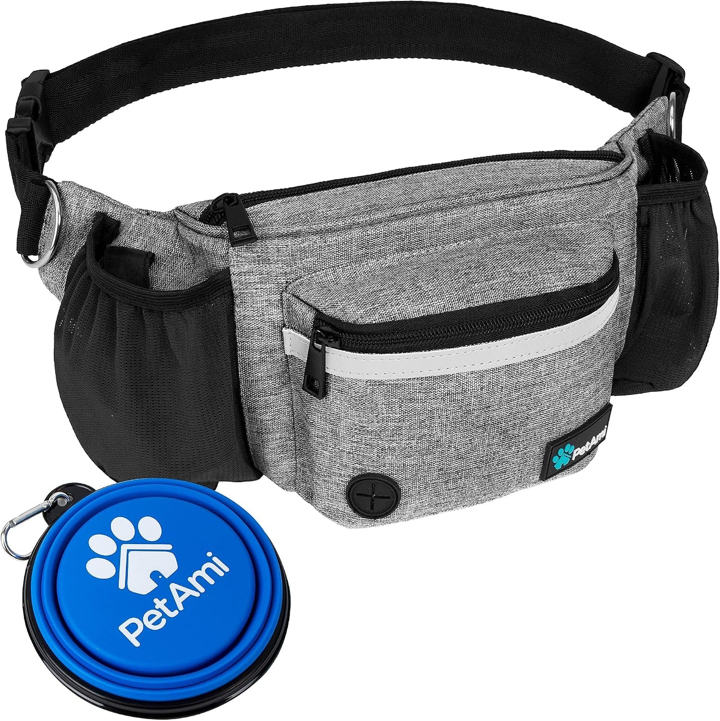 PetAmi Dog Fanny Pack, Treat Pouch for Dog Walking, Training, Built in Poop Bag Dispenser, Water Bottle Holder, Collapsible Bowl, Pet Treat Waist Belt for Hiking, Running, Kibbles (Black) - Image 13