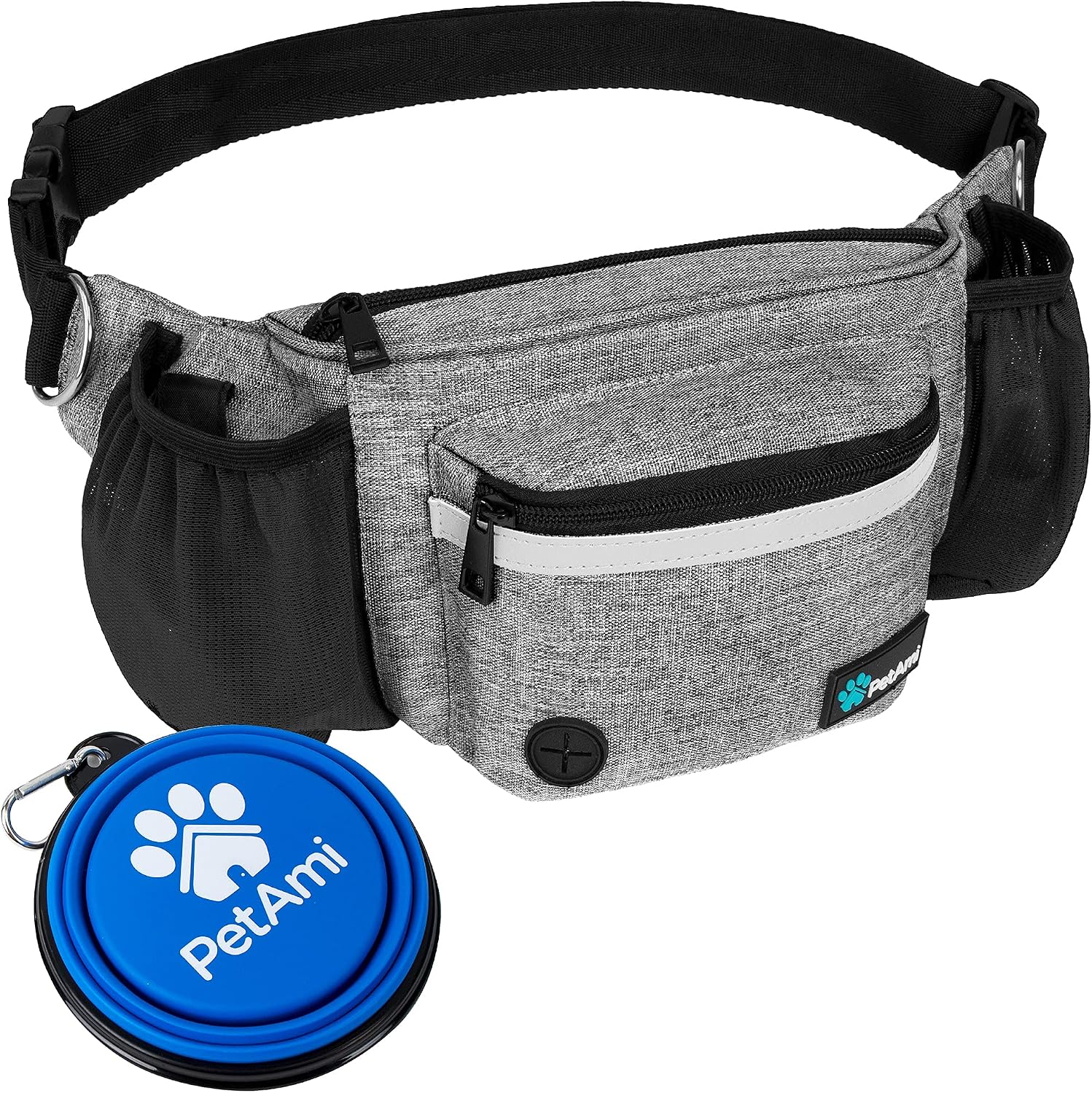 PetAmi Dog Fanny Pack, Treat Pouch for Dog Walking, Training, Built in Poop Bag Dispenser, Water Bottle Holder, Collapsible Bowl, Pet Treat Waist Belt for Hiking, Running, Kibbles (Black) - Image 13