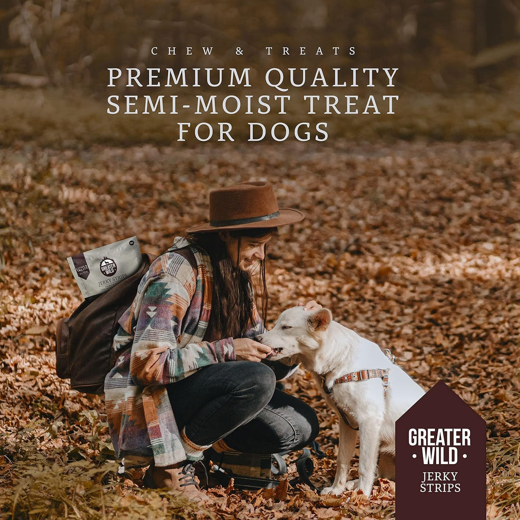 Premium semi-moist beef dog treats on a table.