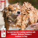 Back of Sulfodene 12 ounce dog shampoo bottle showing instructions