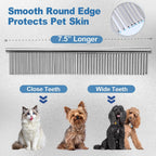 Premium pet styling comb and ceramic coated scissors layout on a professional grooming table