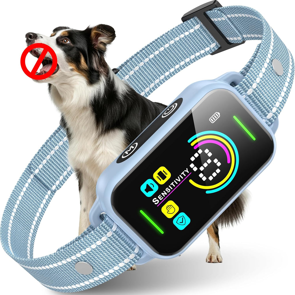 Graphic showing 8 sensitivity levels on Dinjoo bark collar