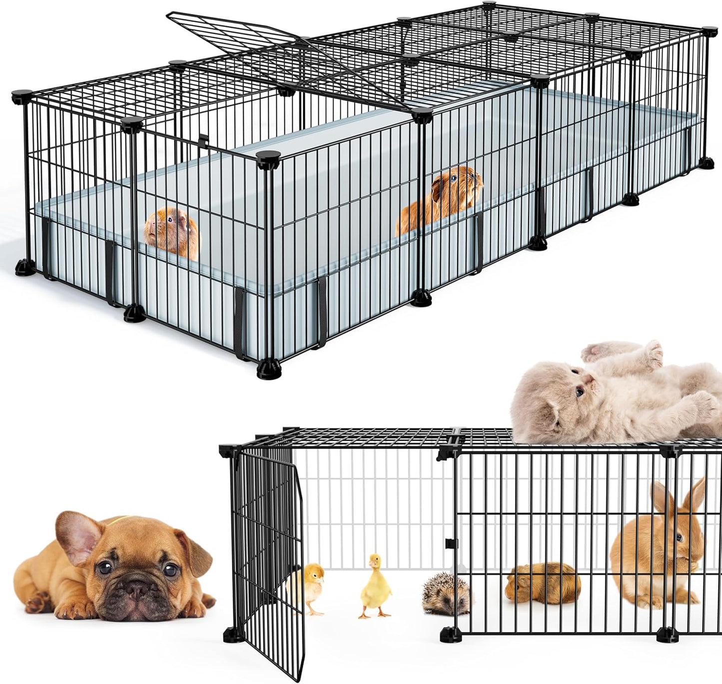 BUCATSTATE Guinea Pig Cages for 2, 20 Panels Guinea Pigs Playpen with Waterproof Mat, Metal Rabbit Cage Indoor for Hedgehogs, Quail, Chickens (56" L x 24" W x 12" H) - Image 1