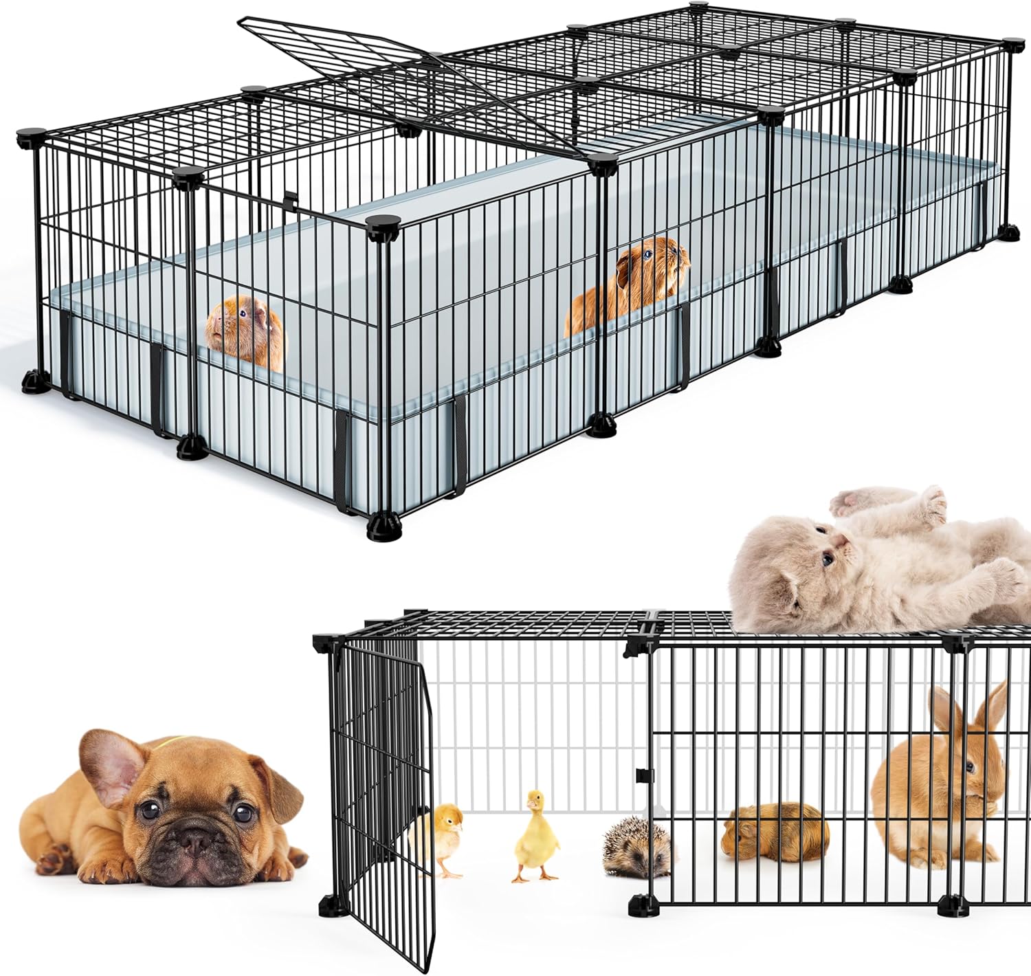 BUCATSTATE Guinea Pig Cages for 2, 20 Panels Guinea Pigs Playpen with Waterproof Mat, Metal Rabbit Cage Indoor for Hedgehogs, Quail, Chickens (56" L x 24" W x 12" H) - Image 1