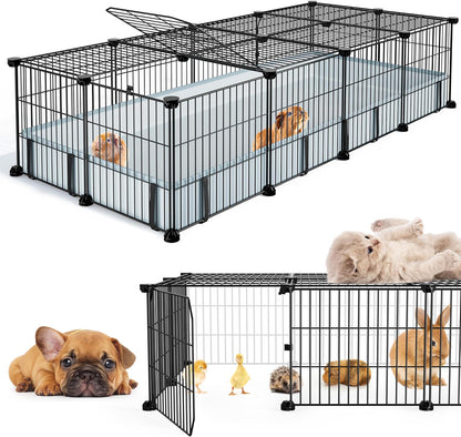 BUCATSTATE Guinea Pig Cages for 2, 20 Panels Guinea Pigs Playpen with Waterproof Mat, Metal Rabbit Cage Indoor for Hedgehogs, Quail, Chickens (56" L x 24" W x 12" H) - Image 1