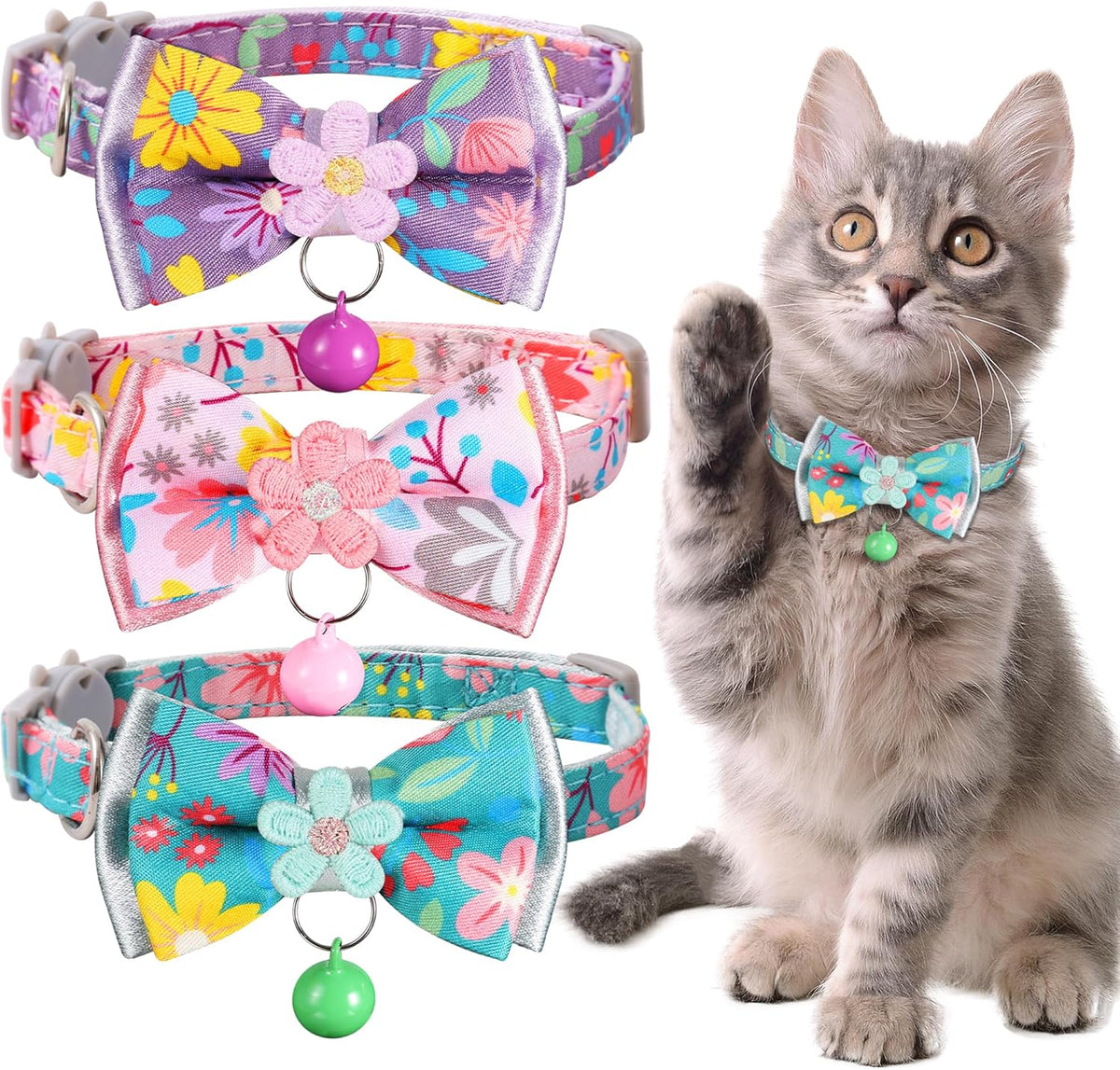HYQHYX floral breakaway cat collar premium three pack front view