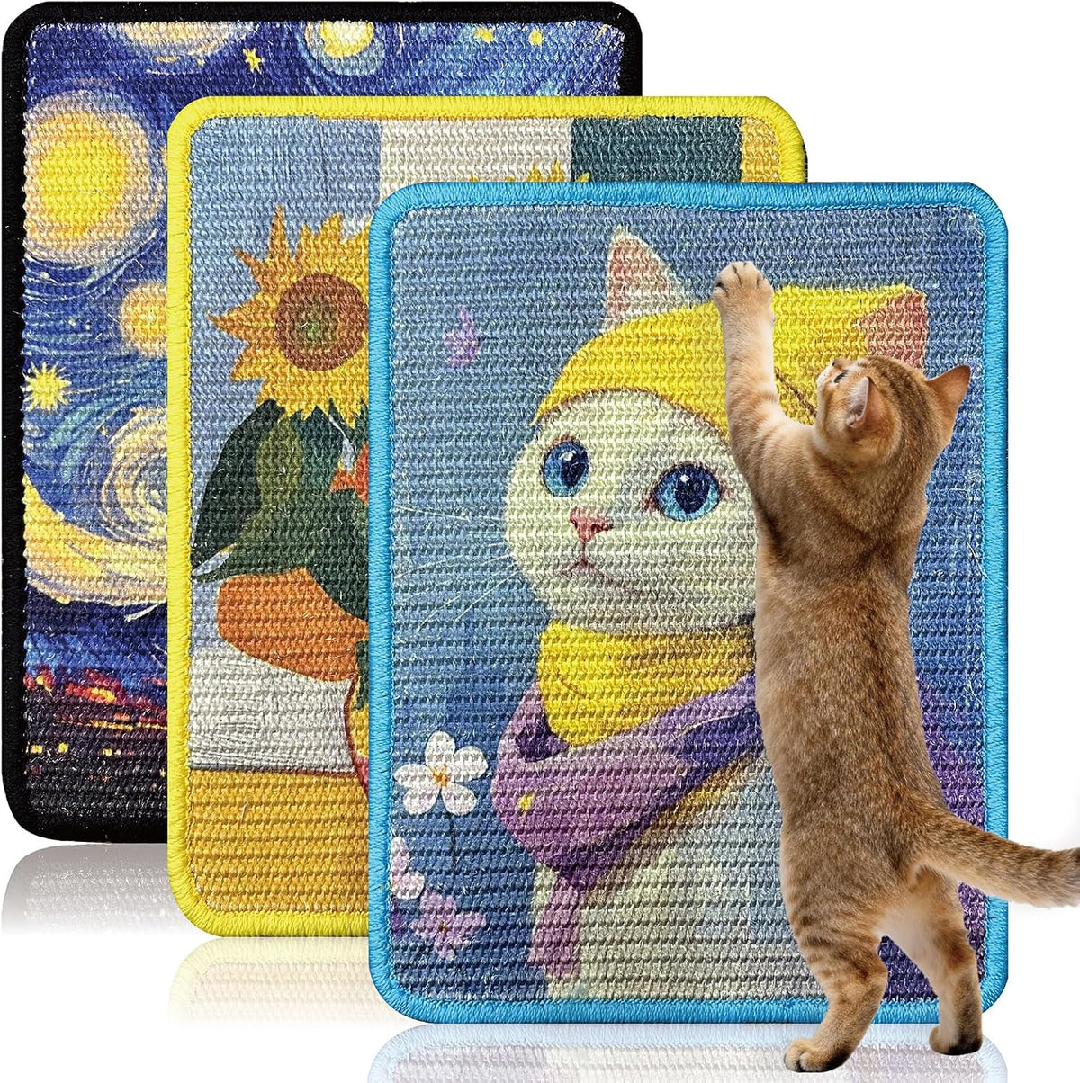 Soubeoii 3 Pcs Sisal Cat Scratcher Mat set front view