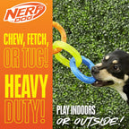Durable thermoplastic rubber dog tug toy close up shot