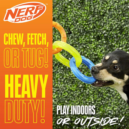 Durable thermoplastic rubber dog tug toy close up shot
