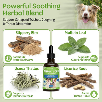 Pet Wellbeing Throat Gold 2 fluid ounces dropper bottle for trachea support