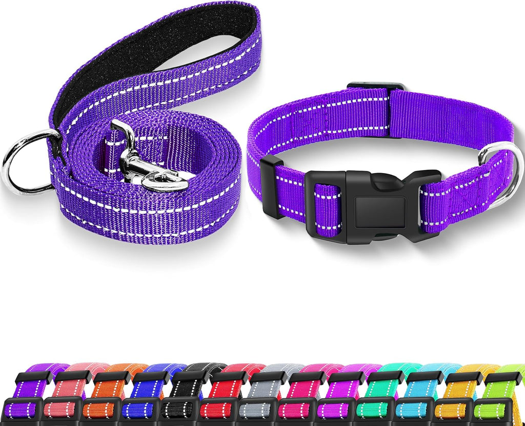 Reflective Dog Collar with Safety Locking Buckle, Adjustable Soft Breathable Nylon Collars for Small, Medium and Large Dogs(Collar+Leash XS Width 5/8" Turquoise) - Image 14