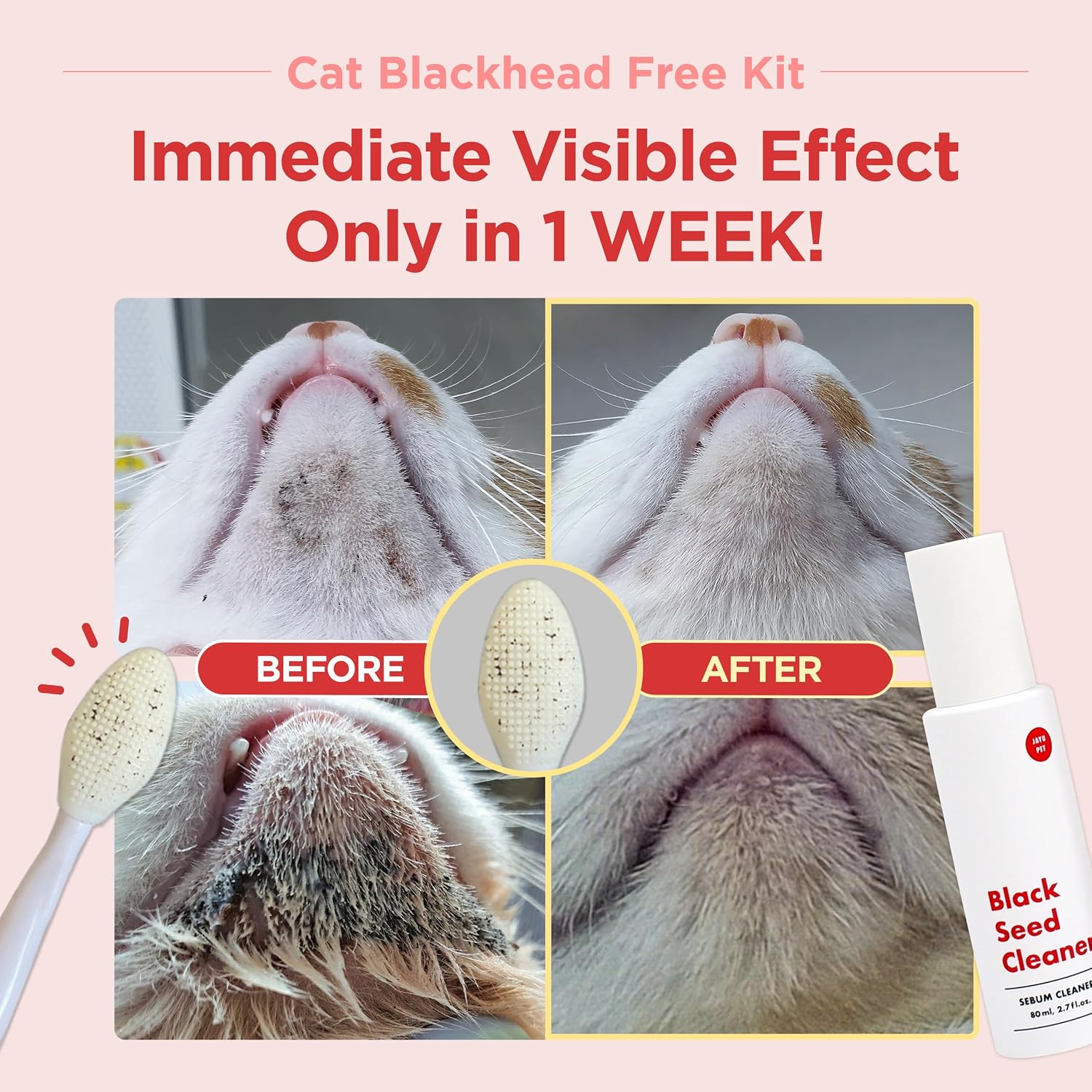 Close up of the JAYU PET double sided silicone brush detailing the gentle exfoliating textures for cat chin acne.