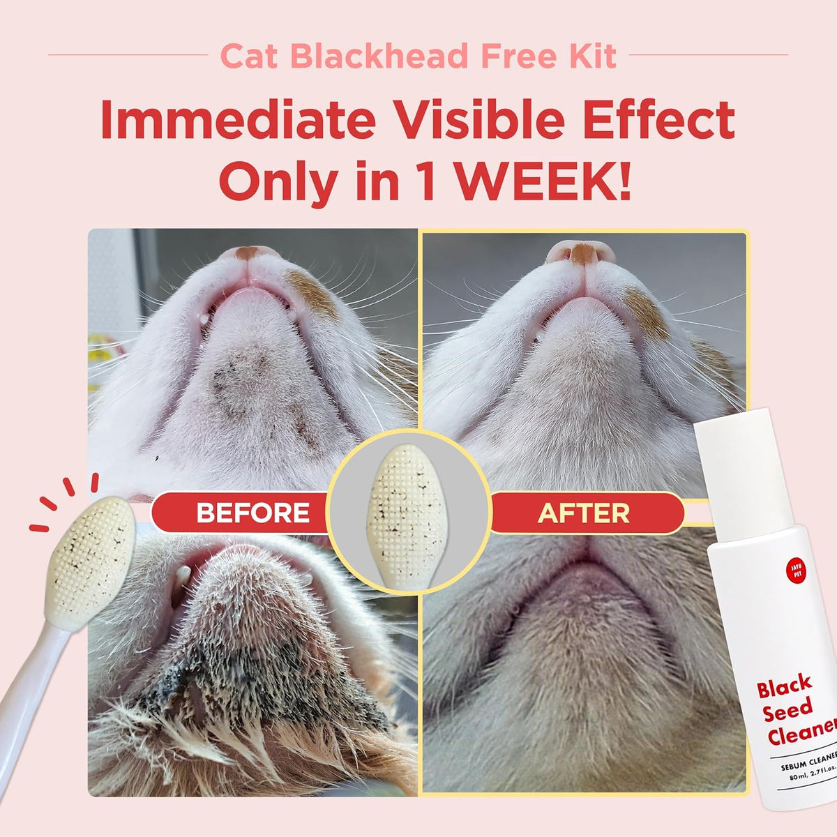 Close up of the JAYU PET double sided silicone brush detailing the gentle exfoliating textures for cat chin acne.