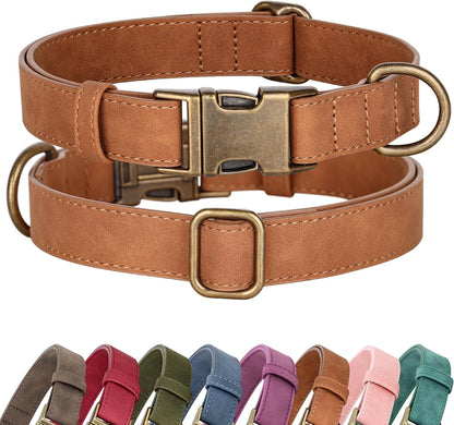 Didog soft PU leather dog collar light brown front view