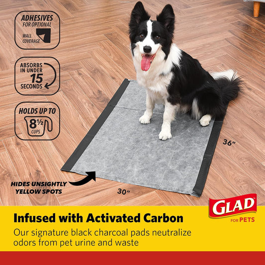 Giant size charcoal dog pee pads showing adhesive wall protection feature