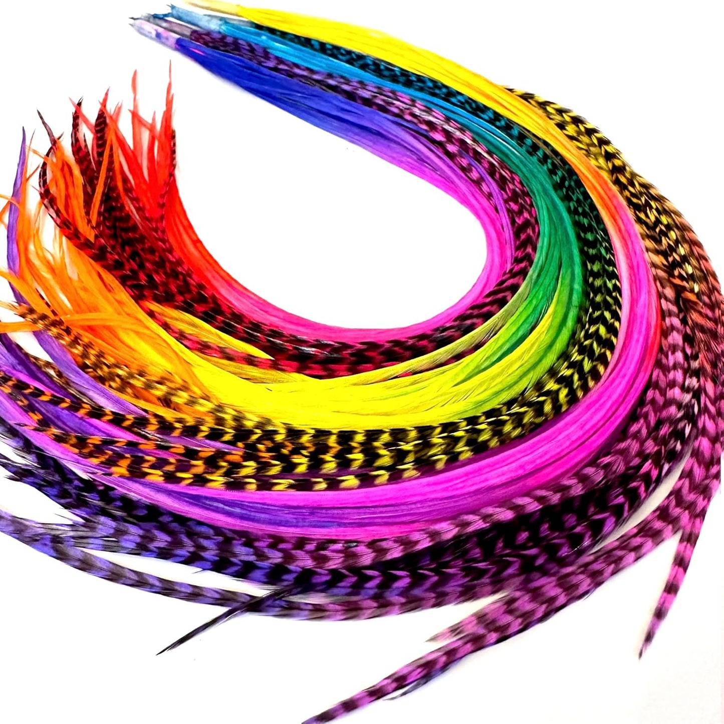 Feather Headz rainbow tie dye feather hair extensions kit front packaging view