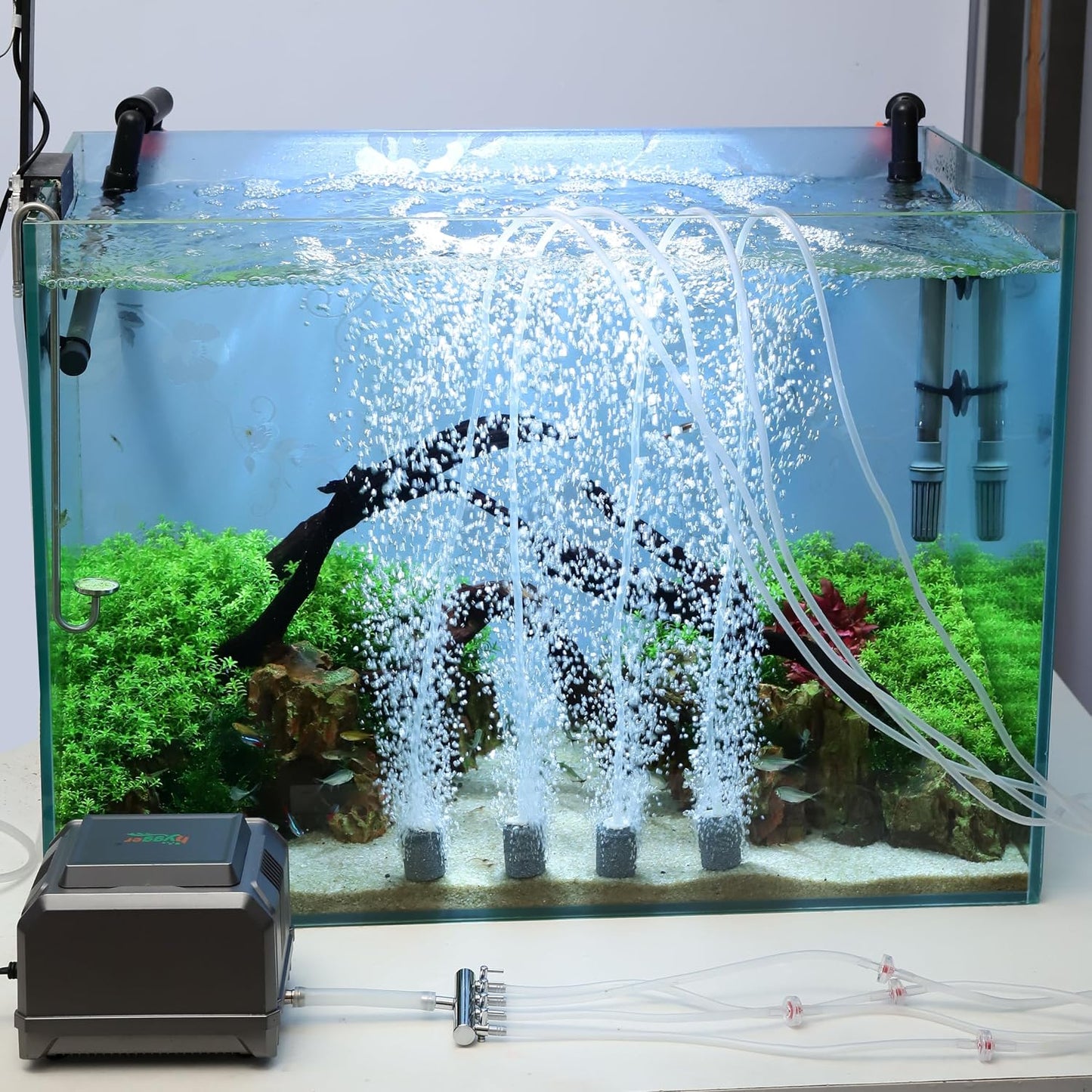 Side profile of Hygger powerful aquarium oxygen pump unit