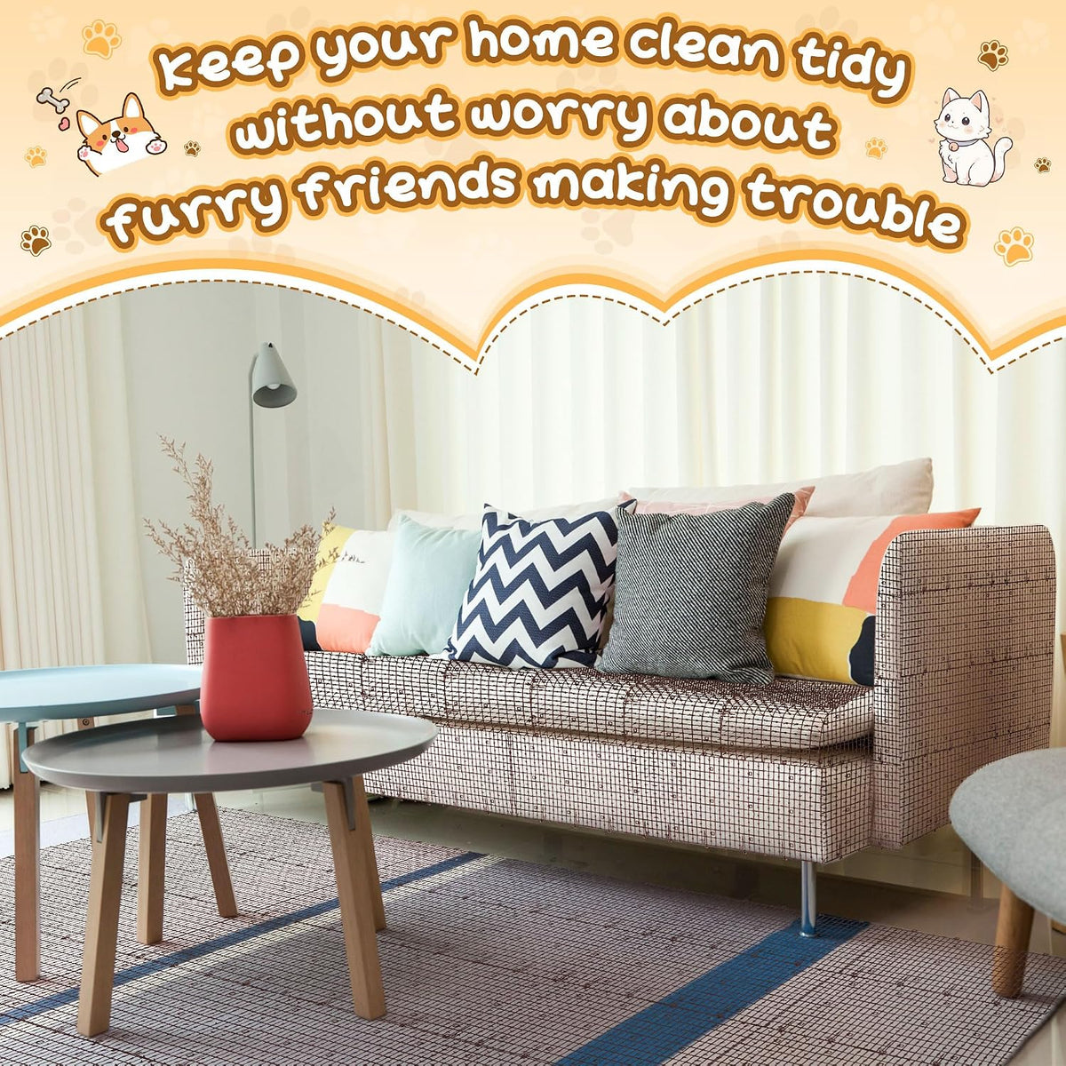 Custom cut Sanwuta spike mat protecting indoor furniture from cats