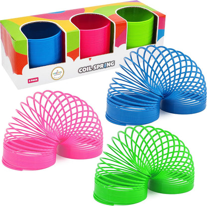 The Dreidel Company Neon Plastic Multicolor Coil Spring front view three pack return gifts