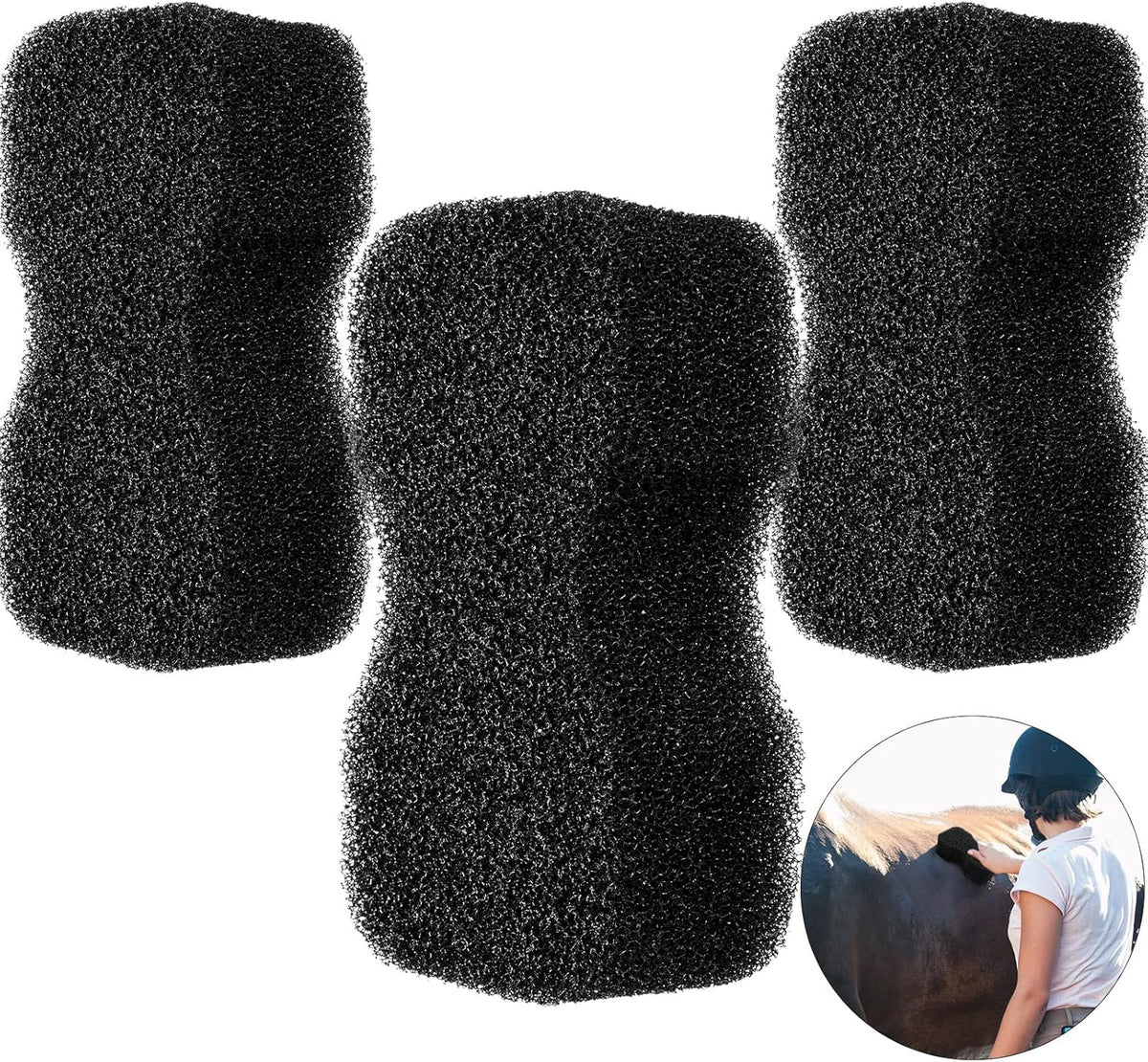Eaasty 3 Pcs Horse Groomer Sponge Scrubber Massager Horse Grooming Brush Kit Supplies Large Soft Care for Cleaning Washing Bathing, Black, 4.33 x 7.87 x 2.56 Inch - Image 1