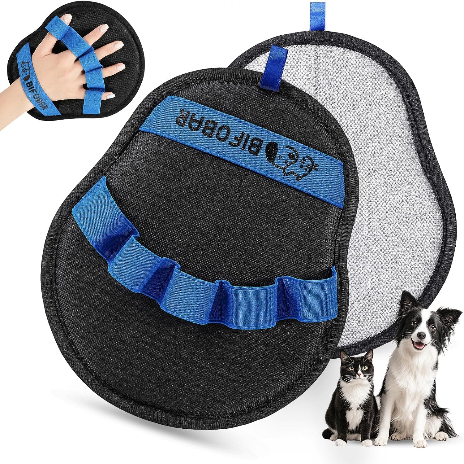 Dropereum Bifobar pet hair remover mitt packaging and angle view