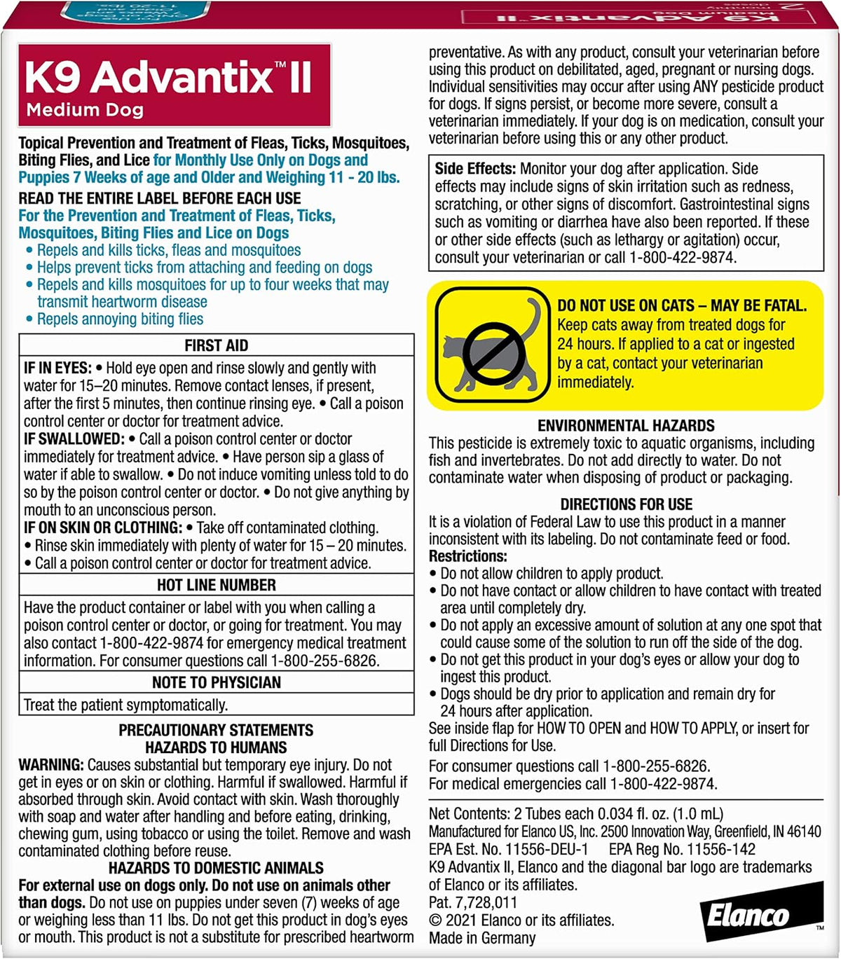 K9 Advantix II topical treatment for dogs eleven to twenty pounds box details
