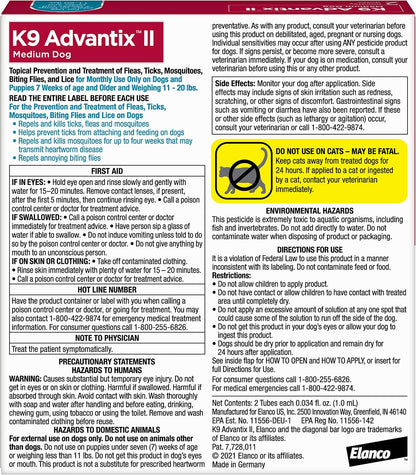 K9 Advantix II topical treatment for dogs eleven to twenty pounds box details