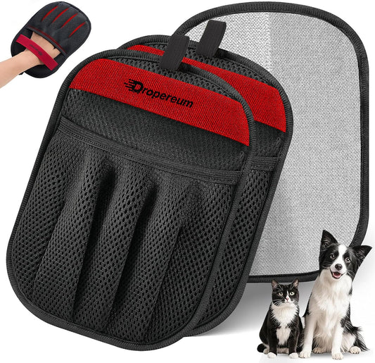 Dropereum pet hair remover glove 2 pack front view on white background