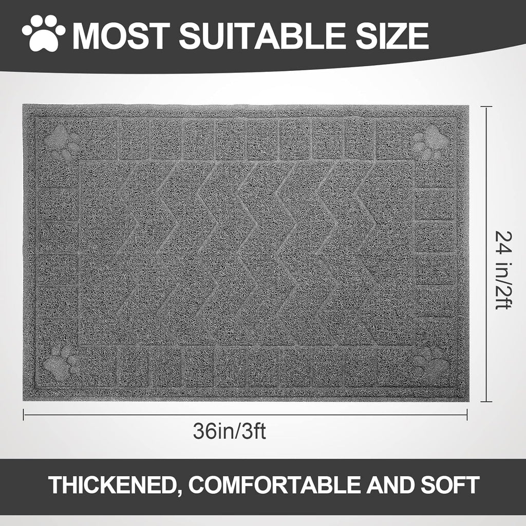 Large waterproof pet mat placed under a grey kitten litter box to catch scatter