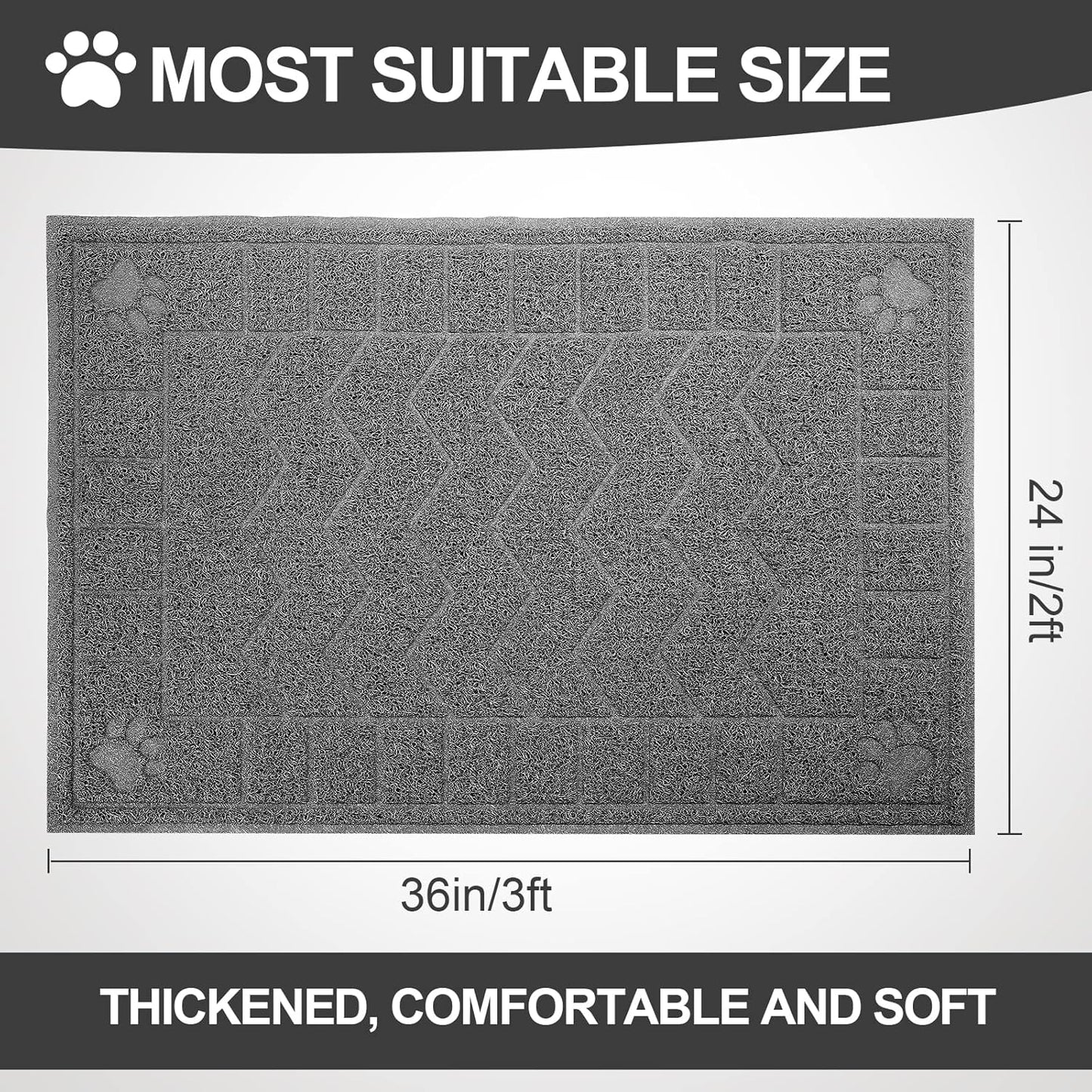 Large waterproof pet mat placed under a grey kitten litter box to catch scatter