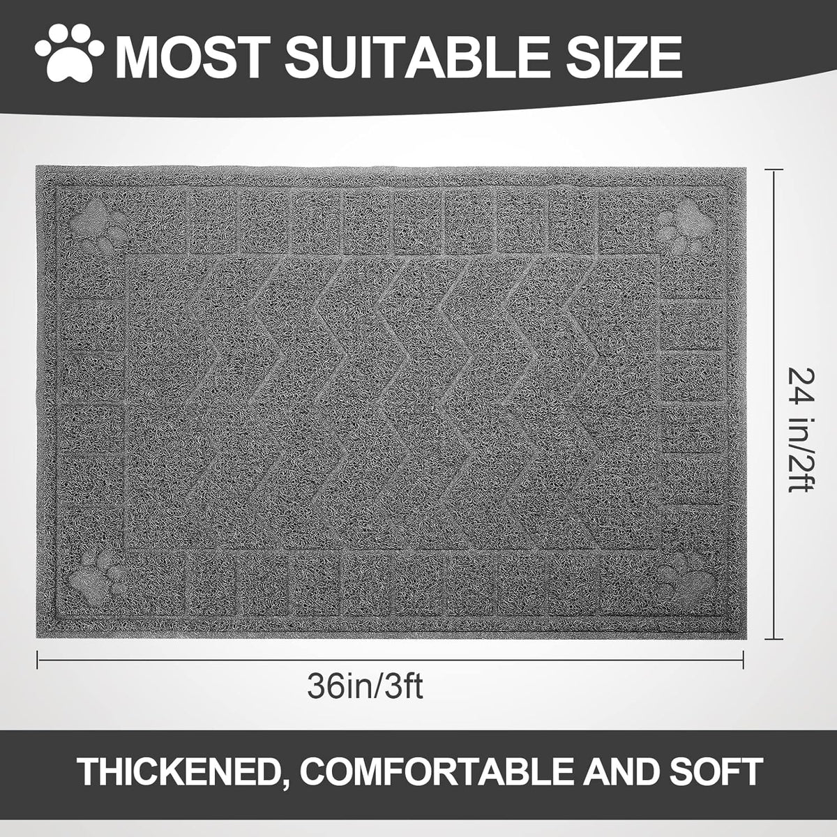 Large waterproof pet mat placed under a grey kitten litter box to catch scatter
