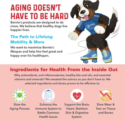 Bernie's Marvelous Mobility imported premium dog joint health formula open jar packaging