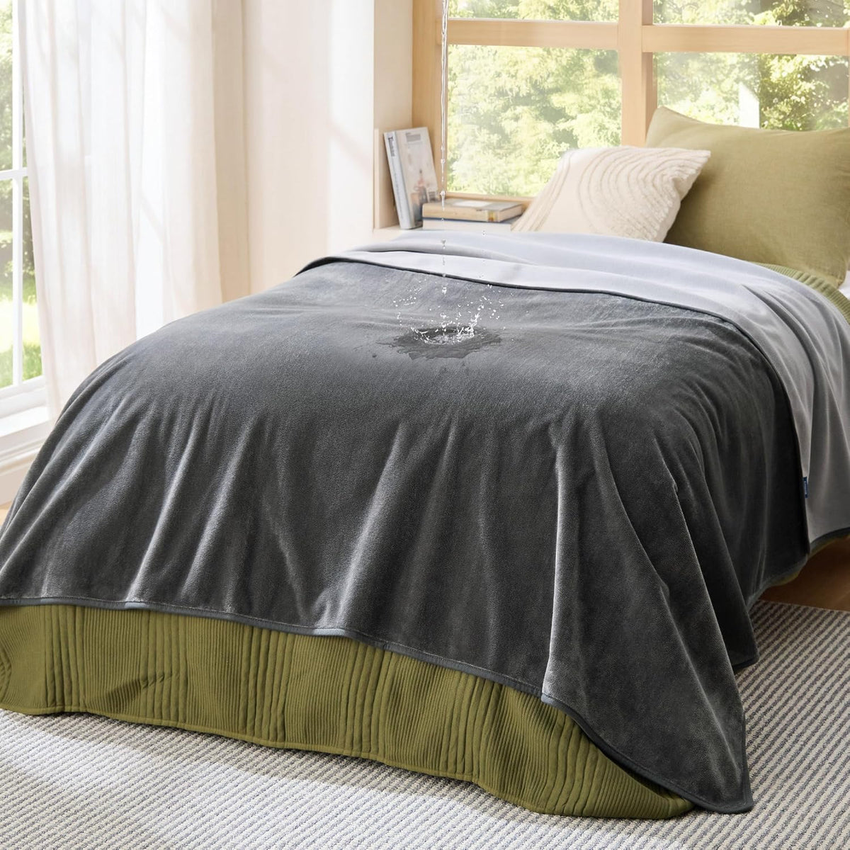 Bedsure Waterproof Blanket for Couch - Soft Flannel Fleece Couch Cover Throw Blanket for Large Dogs Pet Leakproof, Protector for Camping, Travel, 50"x60", Grey - Image 14