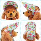 Dog wearing Hawaiian Flamingo green baseball cap outdoors