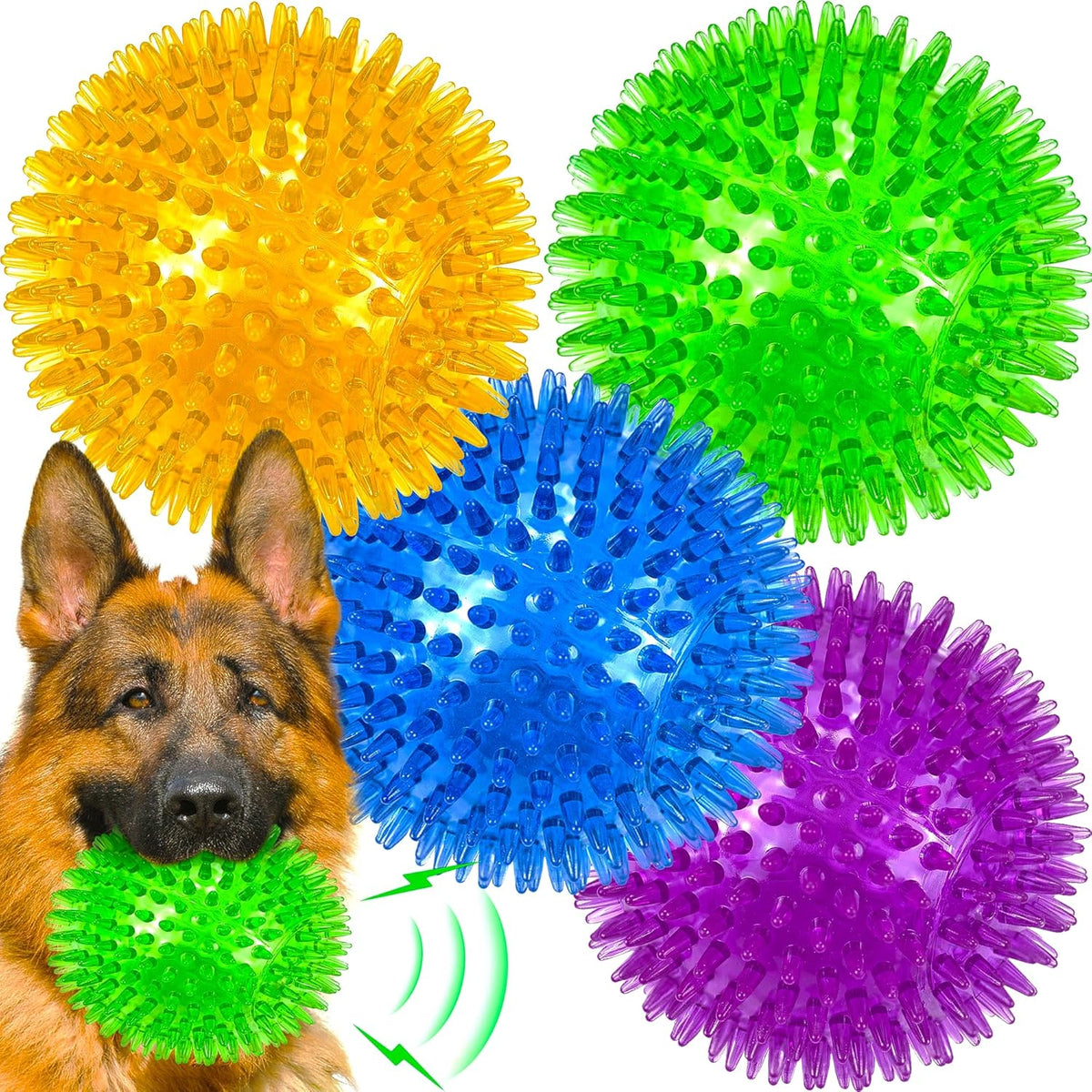 Lechong 4-pack large squeaky dog balls front view