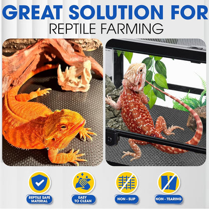 Demonstration of trimming the extra thick twenty four by sixty inch reptile mat with standard scissors