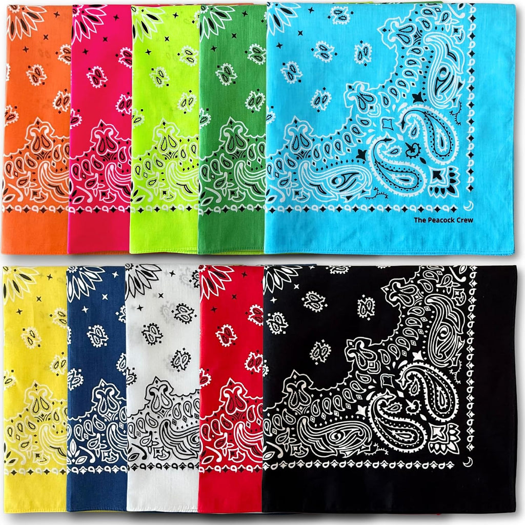 The Peacock Crew premium cotton bandanas front view showing classic paisley design